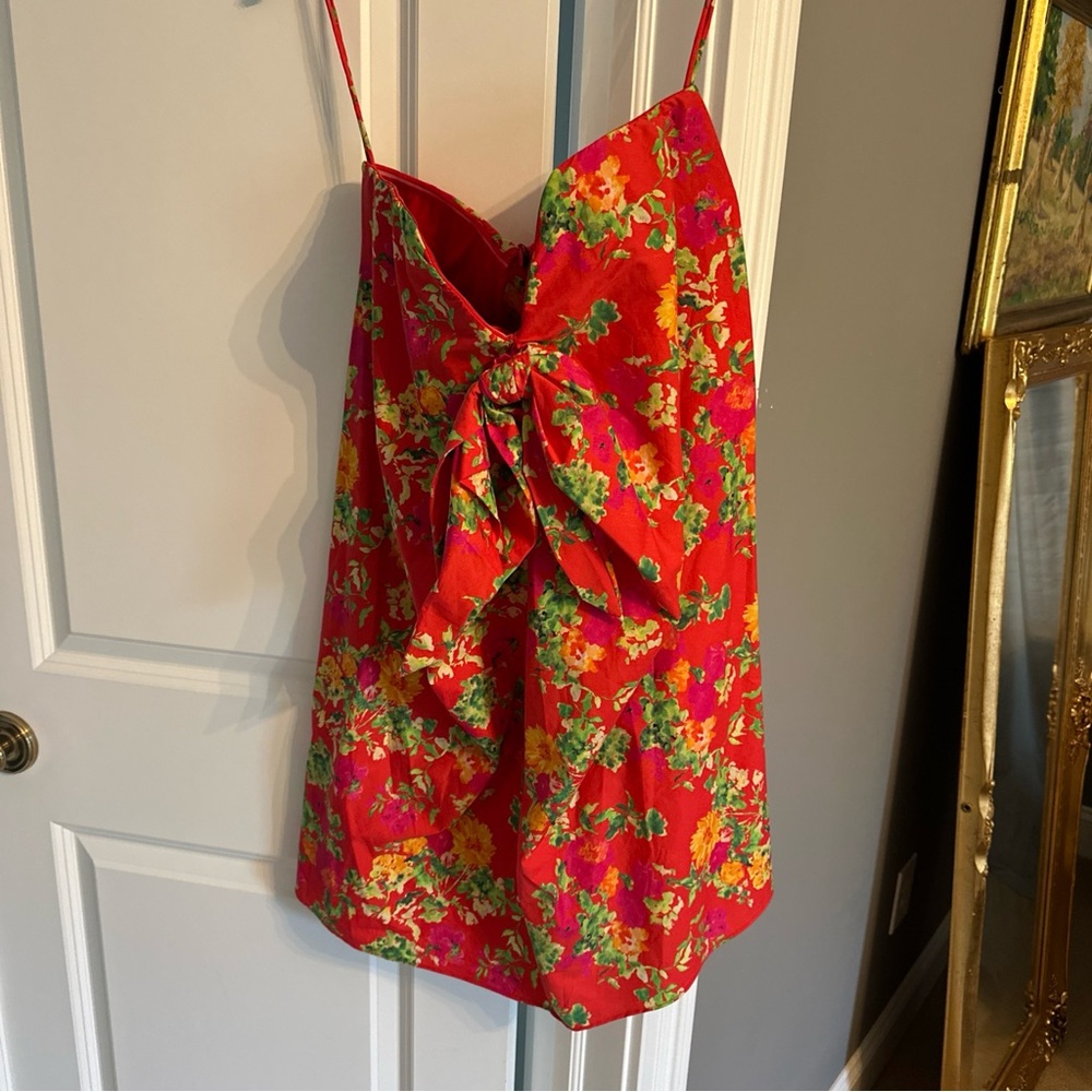 Floral Red Dress with Bow Detail